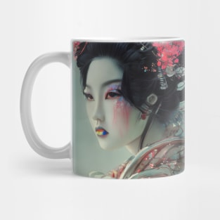 Japanese geisha head painting, colorful Mug